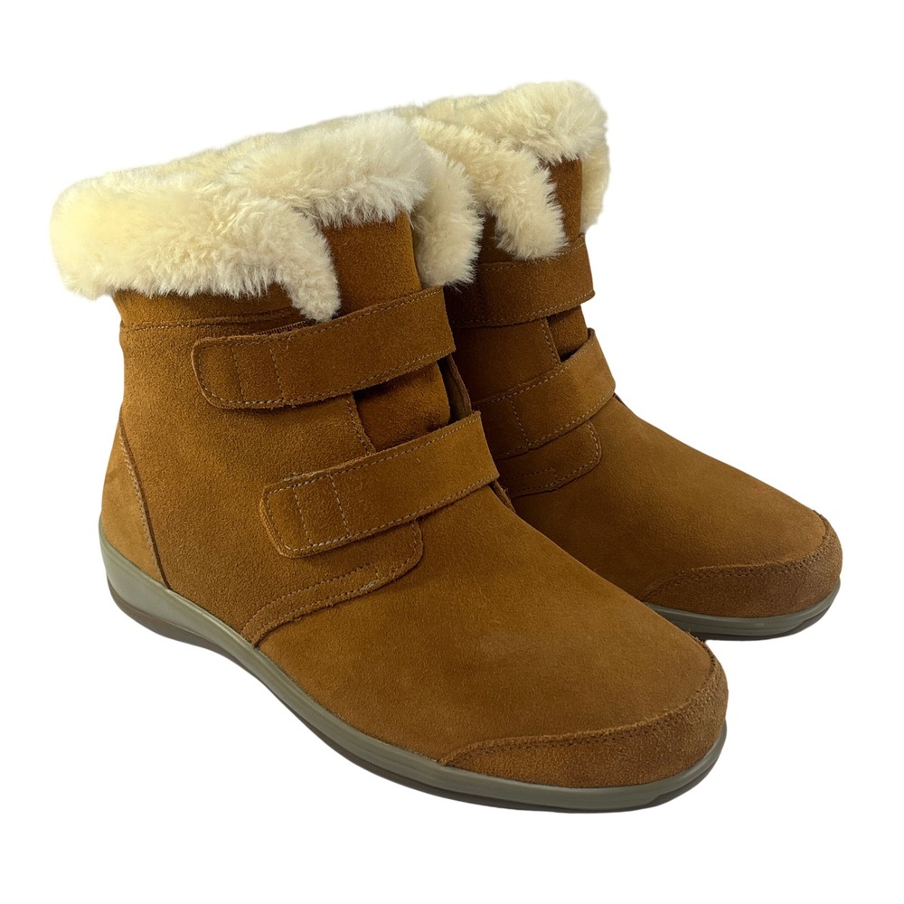 Orthofeet Florence Boots Womens 8.5 Wide Camel Suede Fur Lined Orthopedic Ankle